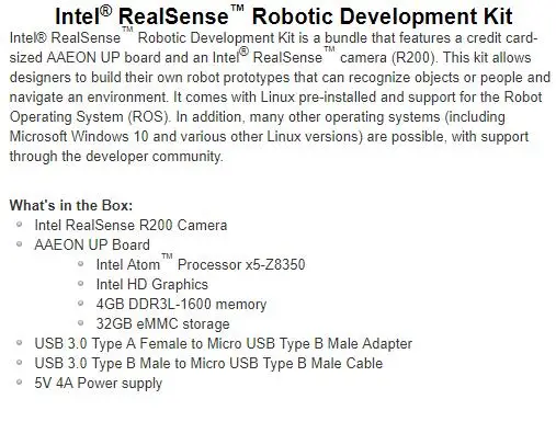 1 шт. x 82634DSRBTDVK x86 RealSense Роботизированный комплект для разработки платы оценка Intel Atom x5-Z8350