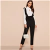 SHEIN офисные женские черные брюки с поясом и пуговицами, женские весенне-осенние однотонные Длинные прямые брюки