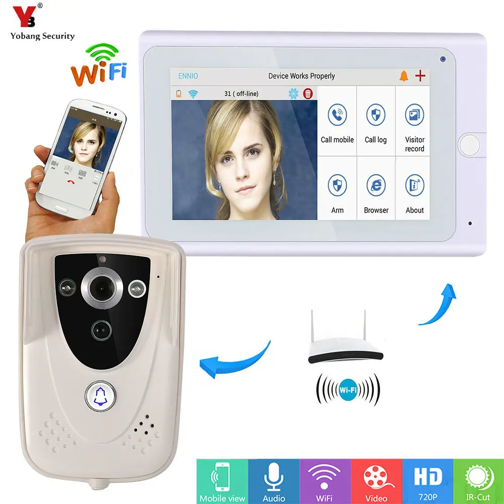 Yobang безопасность 7 дюймов беспроводной/Wifi IP видео телефон двери дверной звонок