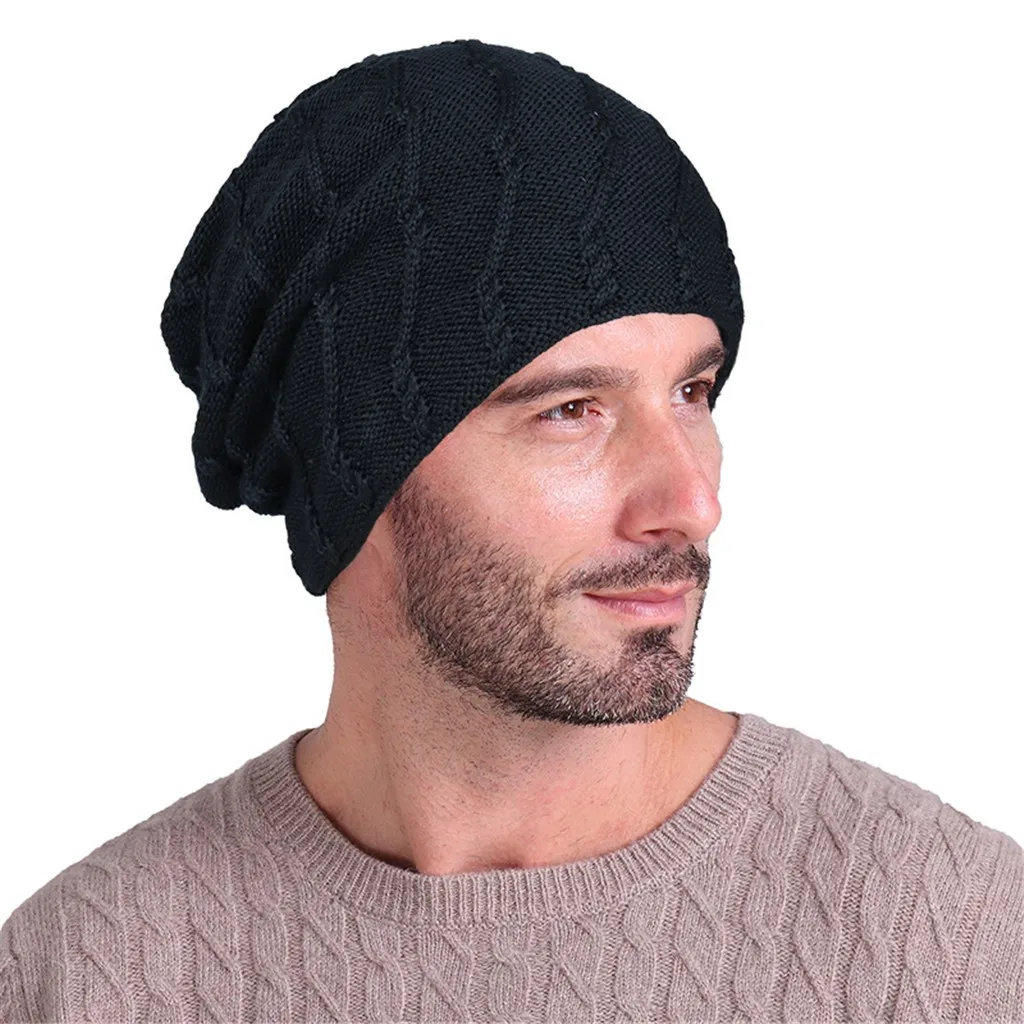 Новые модные зимние шляпы для мужчин твердые Skullies Индия Эластичный Тюрбан шляпа шерсть вязание выпадения волос головной платок обертывание Czapka Zimowa