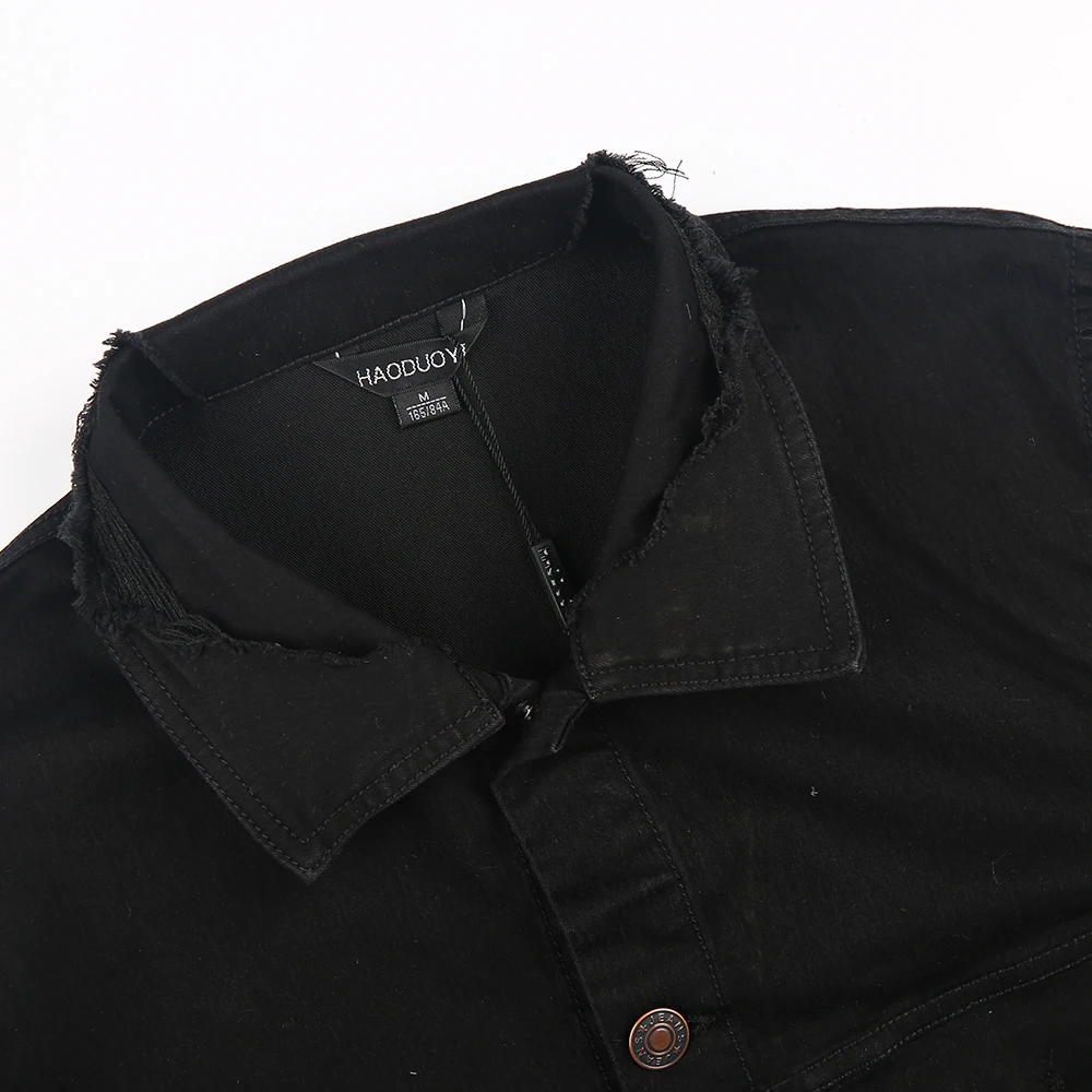 HYH Haoyihui Women Black Denim Jacket Casual Long Sleeve Button Female Short Outwear Streetwear Seqiuned Back Ladies Cowboy Coat | Женская
