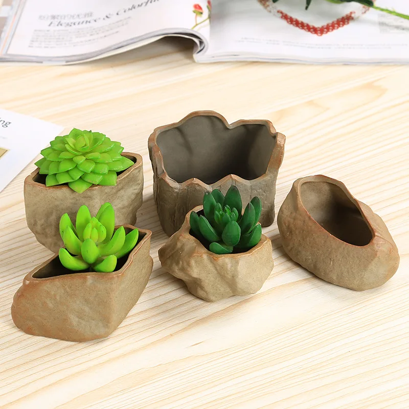 

1Pc Creative Planter Flowerpot Small Stone Shape Garden Succulent Plants Bonsai Tabletop Flower Pot Decoration