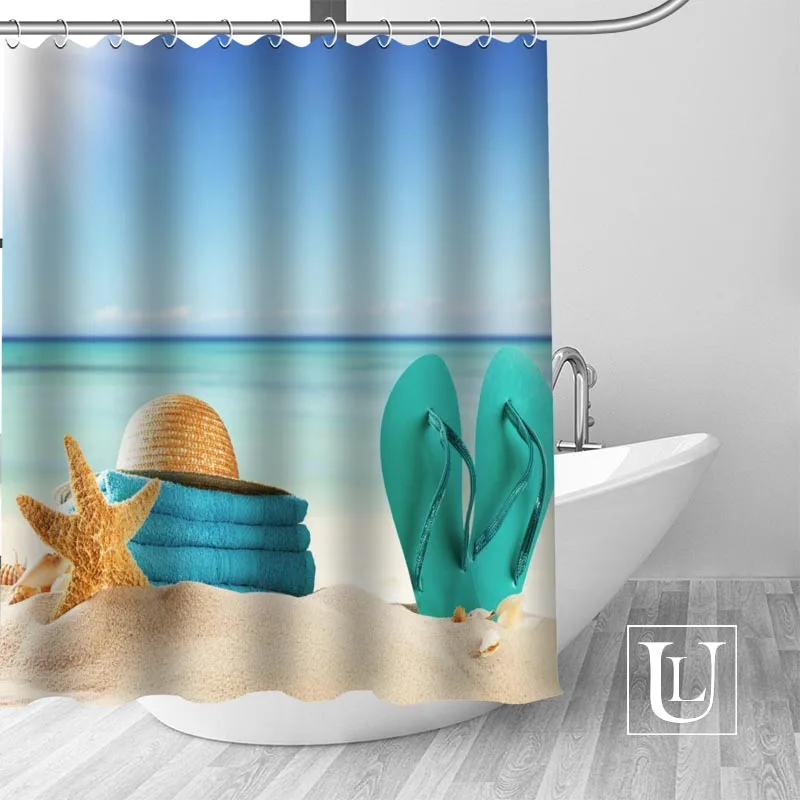 

Custom Sea Beach starfish Curtain Fabric Modern Shower Curtain bathroom beautiful Curtains Bath decor Polyester Cloth Waterproof