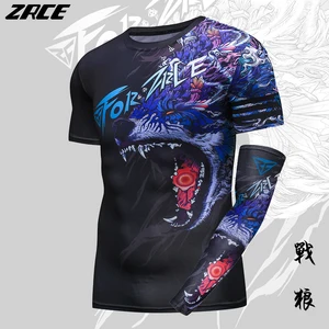Мужская облегающая футболка ZRCE, летняя футболка с 3D-принтом волка, рукавом на руку, круглым вырезом, странные крутые вещи