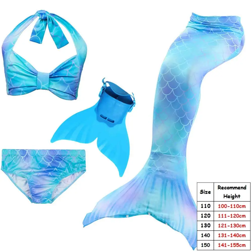 4pcs With Monofin Лидер продаж, детский купальный костюм для девочек с хвостом русалки, купальный костюм бикини, купальный костюм, платье для девочек С флиппером, монокини для плавания - Цвет: 4pcs With Monofin