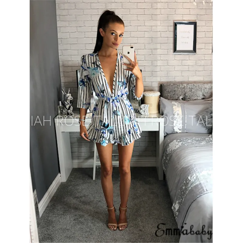 Женский Летний Пляжный комбинезон с глубоким v образным вырезом Клубная одежда