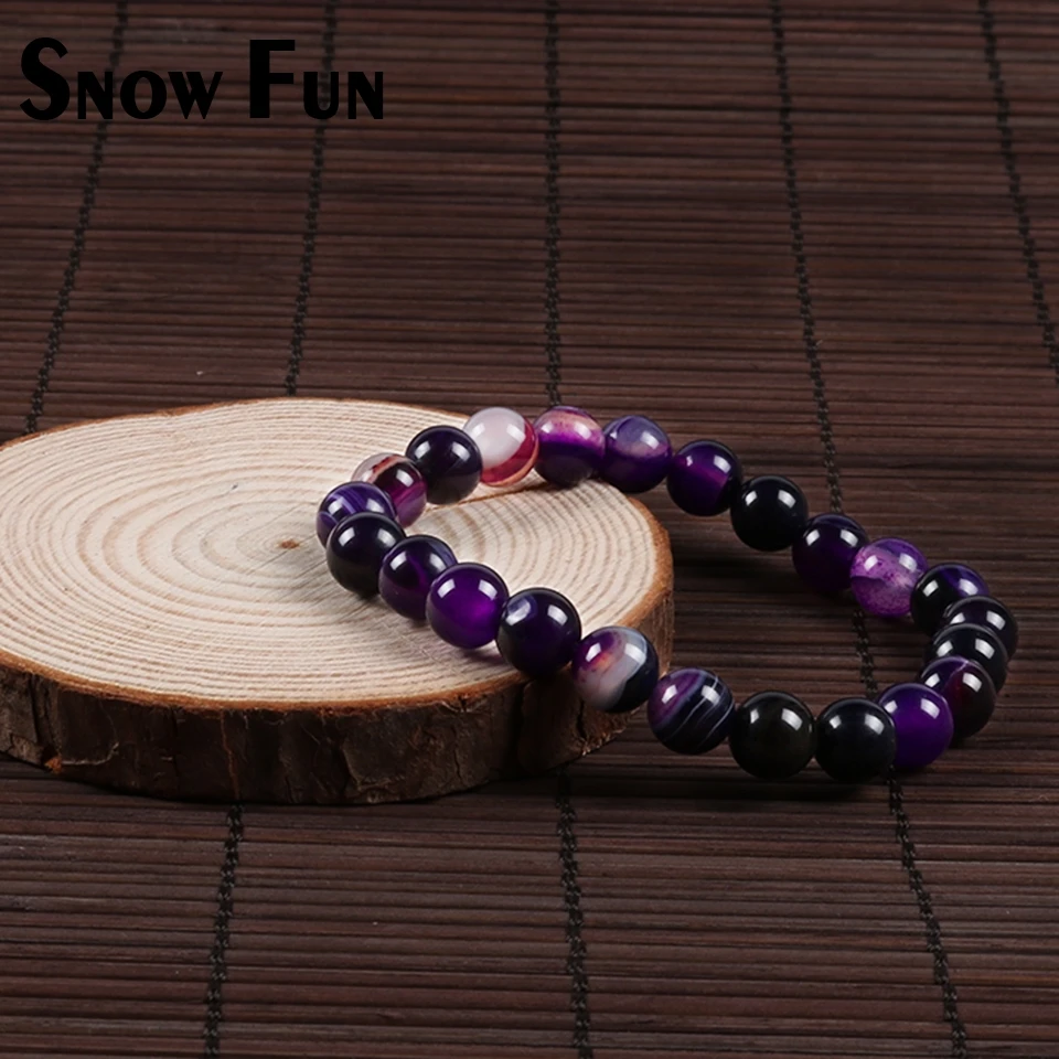 Женский браслет с фиолетовыми полосками и круглым бисером Snow Fun 8 мм простой стиль
