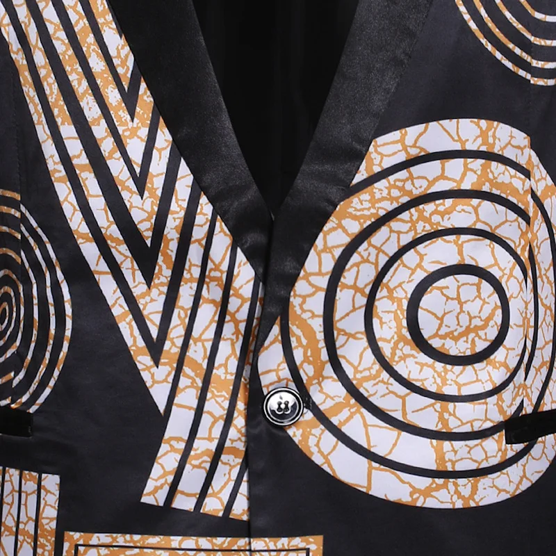 Stylish Geometric Print One Button Blazer Jacket Men Brand Shawl Collar Slim Fit Mens Blazers Party Casual Blazer Masculino