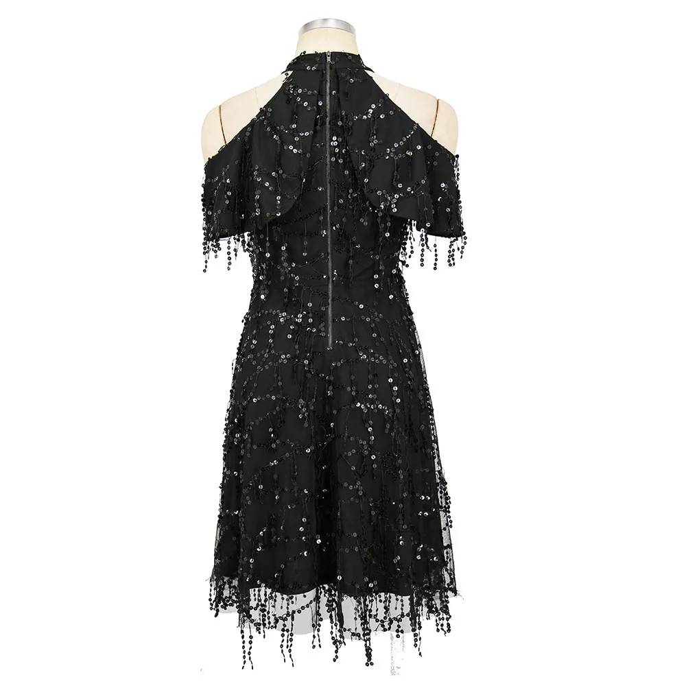 Женское сексуальное вечернее платье с блестками и воротником-стойкой открытыми