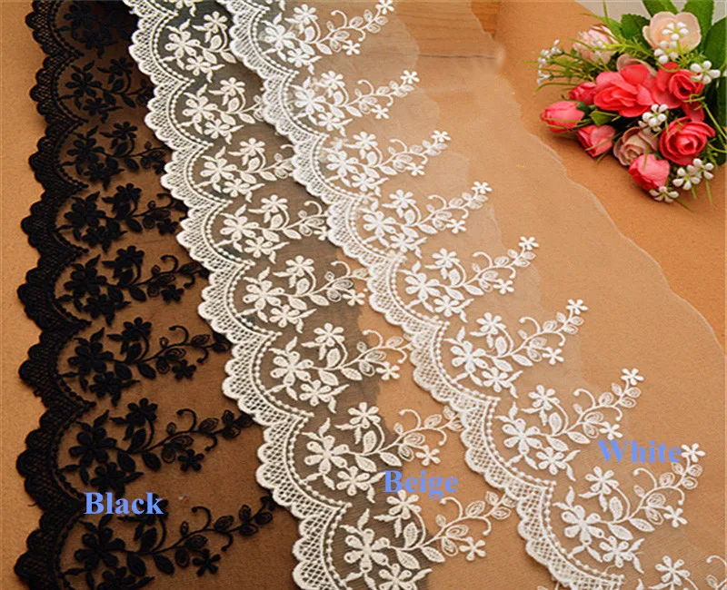 5 ярдов винтажная широкая хлопковая Цветочная вышитая ткань с кружевной отделкой