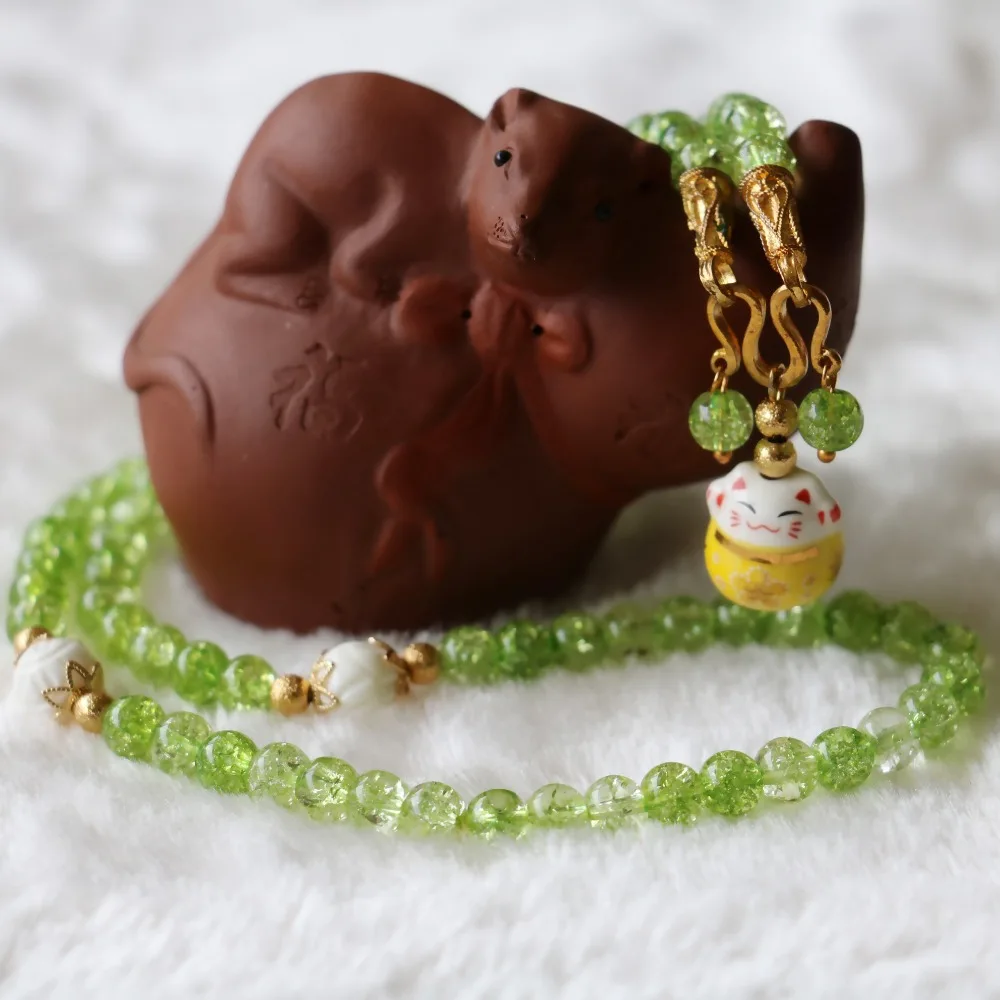 Новый (мини заказ 1) 6 мм Burst Pattern хрустальные браслеты керамические Lucky Cat Подвески