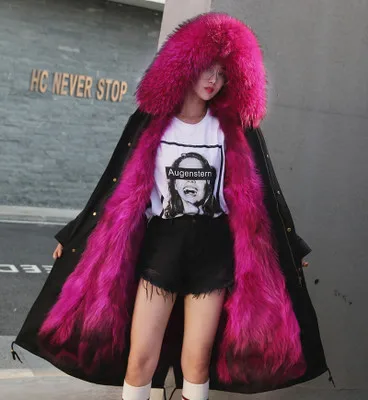 New Winter Jacket Women Coat Detachable 3 In 1 Outerwear Natural Real Raccoon Fur Collar Streetwear Parkas Casual Luxury - Цвет: 14