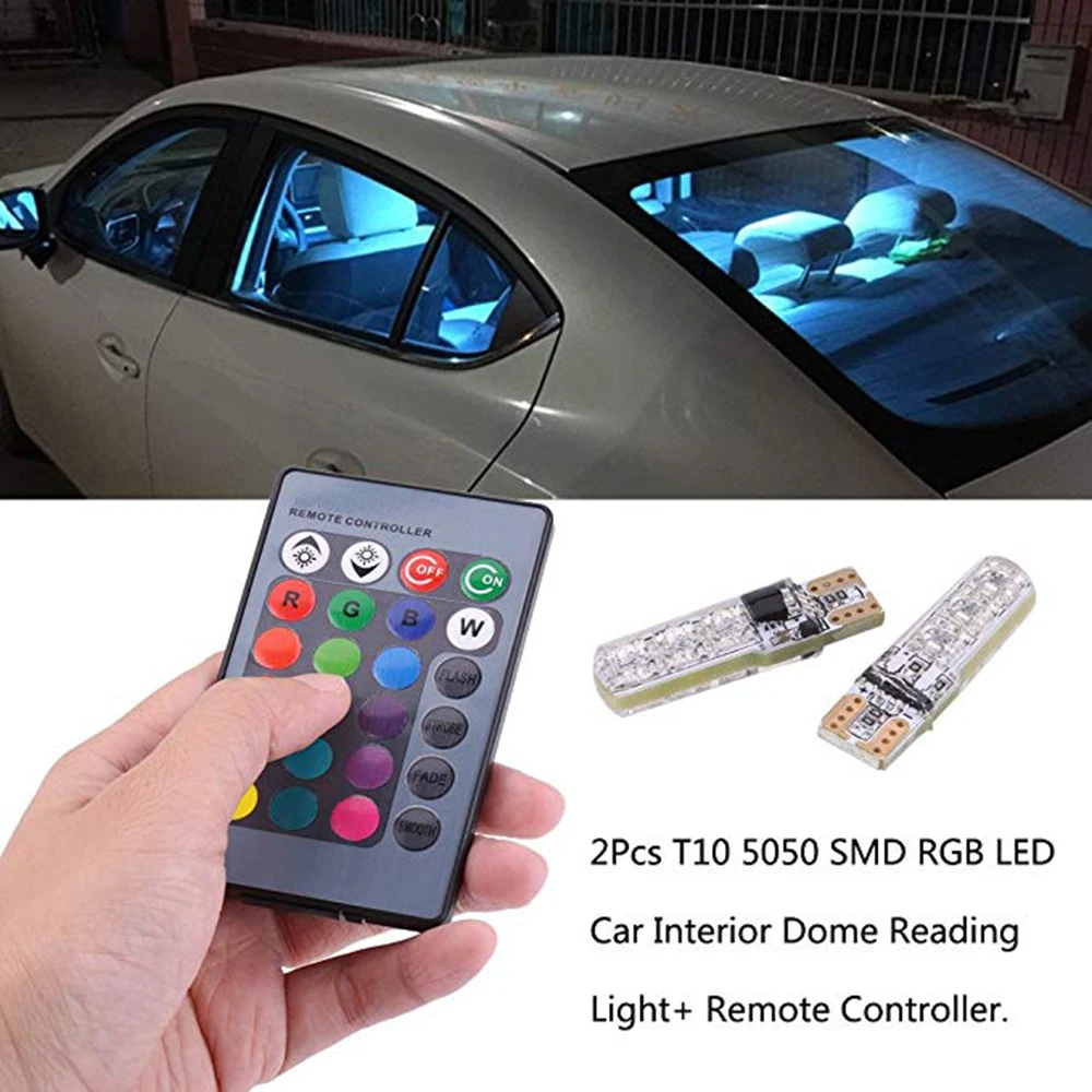 

YSY 1set NEW Colorful Car Light T10 5050 6SMD RGB W5W Auto Instrument Clearance Lights Width Lamp Car Accessories Remote Control