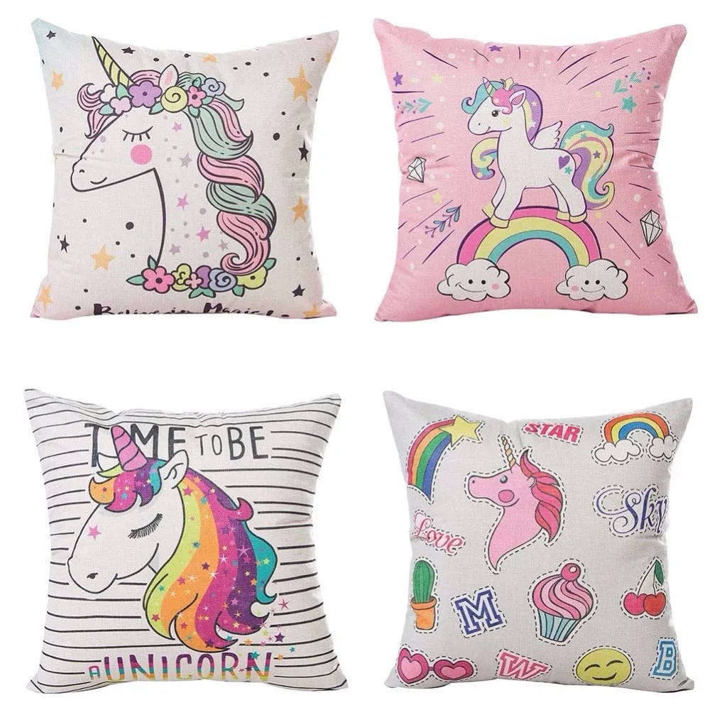 45*45 см из хлопка и льна с единорогом для подушек DIY Единорог вечерние украшения