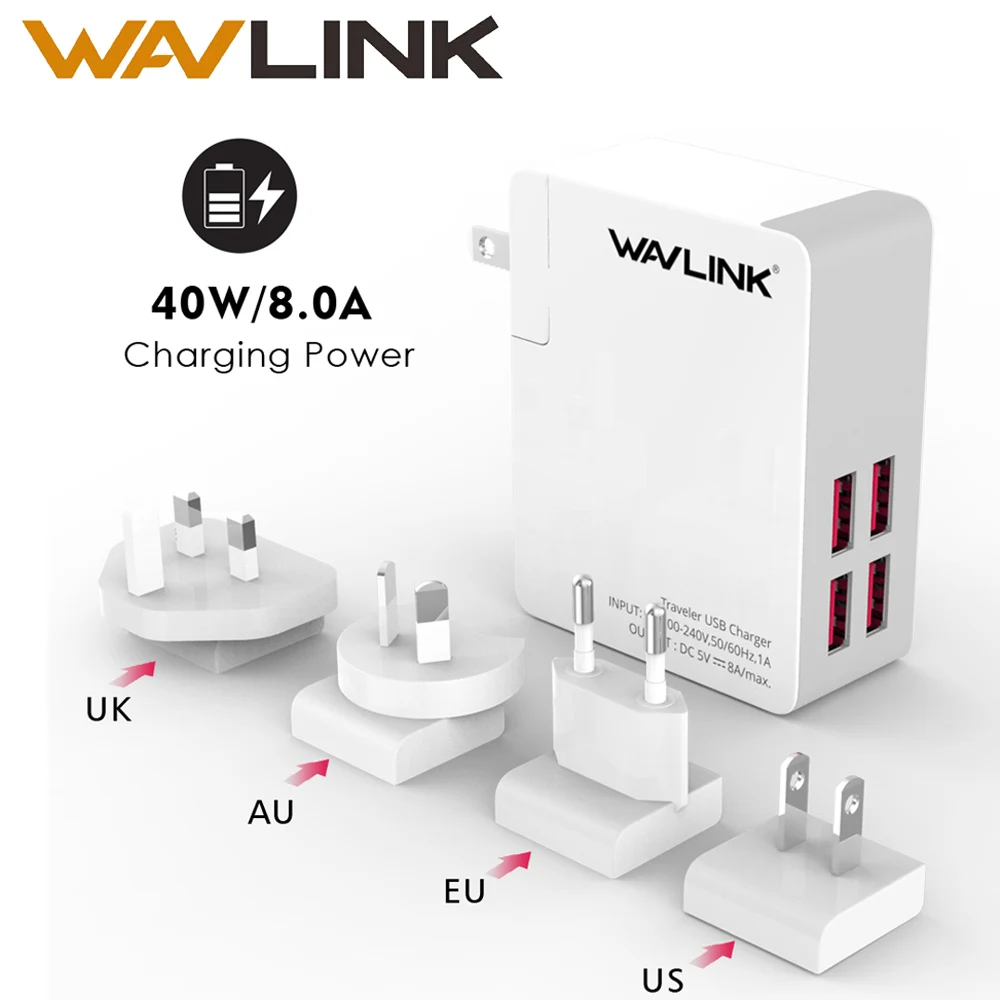 Wavlink 4 порта USB зарядное устройство 4в1 портативное дорожное настенное адаптер для