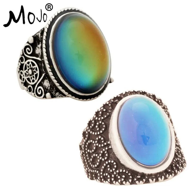 

2PCS Antique Silver Plated Color Changing Mood Rings Changing Color Temperature Emotion Feeling Rings Set For Women/Men 004-005