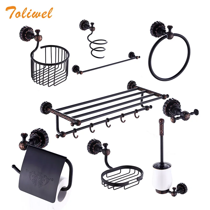 Набор аксессуаров для ванной комнаты черный латунный держатель полотенец