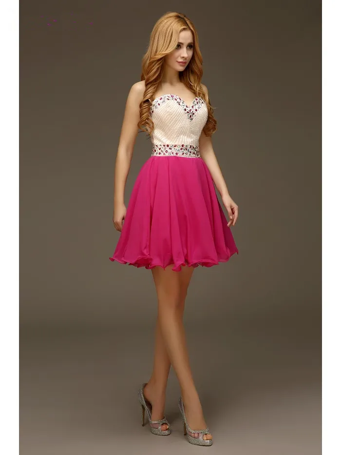 Фуксия вечерние выпускные платья A Line Милая Короткая Мини органза бисером с