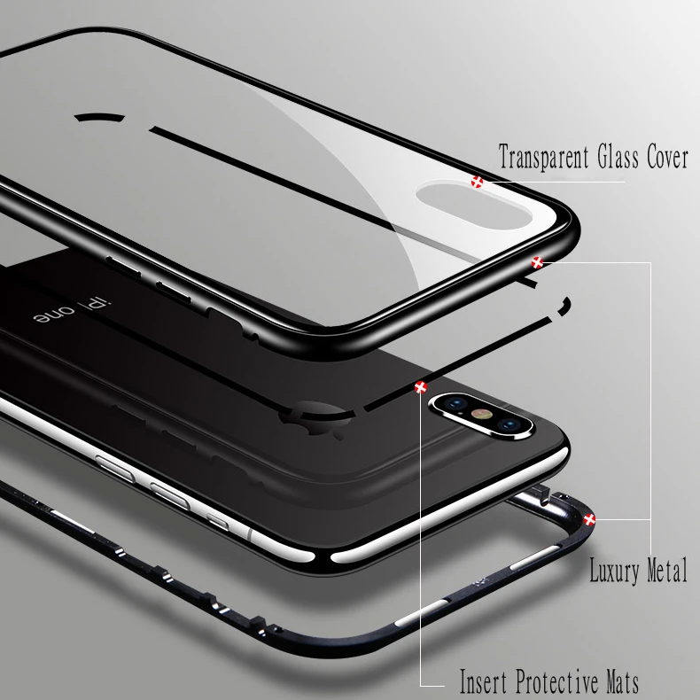 Металлический магнитный чехол для Apple iPhone 6, бампер, чехол, 6 Plus, 8 Plus, стеклянная крышка, броня, чехол для iPhone X, бампер, чехол, iPhone X