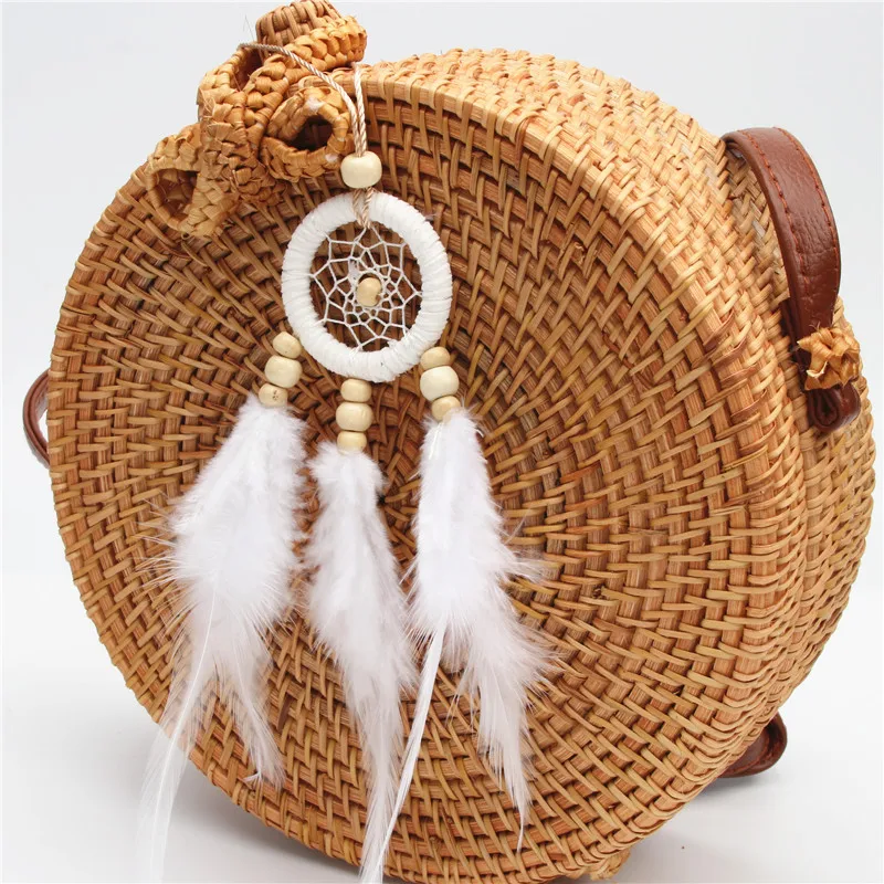 1 шт Boho Стиль брелки Ловец снов Красочные перо с деревянной брелоки с бусинами Для женщин сумка Подвески - Цвет: E1809 28CM