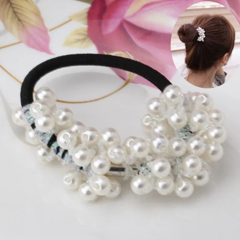 

New Hair Accessories Pearl Elastic Rubber Bands Headwear For Women Girl Ponytail Holder Scrunchy Ornaments Hair Accessory A209-2