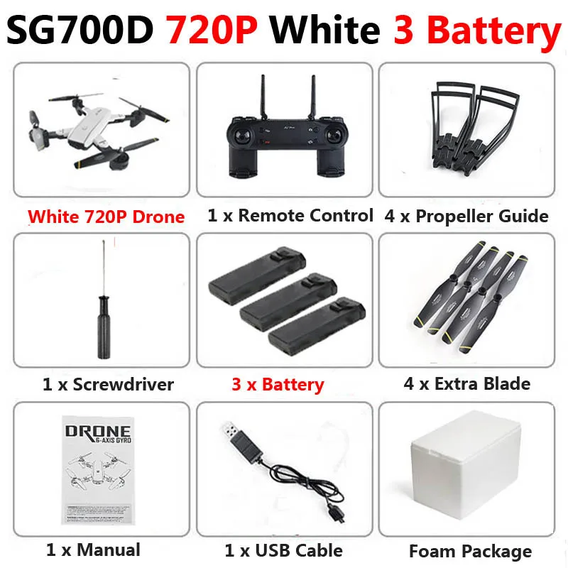White 720P 3b Foam SG700-D Профессиональный складной Дрон с двойной камерой 1080P 720P 4K Selfie WiFi FPV оптический поток RC Квадрокоптер вертолет XS809S - Цвет: White 720P 3b Foam