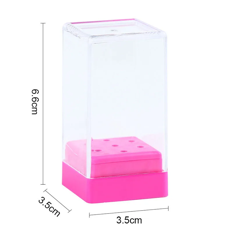 

Mixed Nail Drill Bits Set 7pcs Cleaner Dust File Drilling Bit 3/32 Inch with Pink Organizer Holder Showing Stand Manicure Box