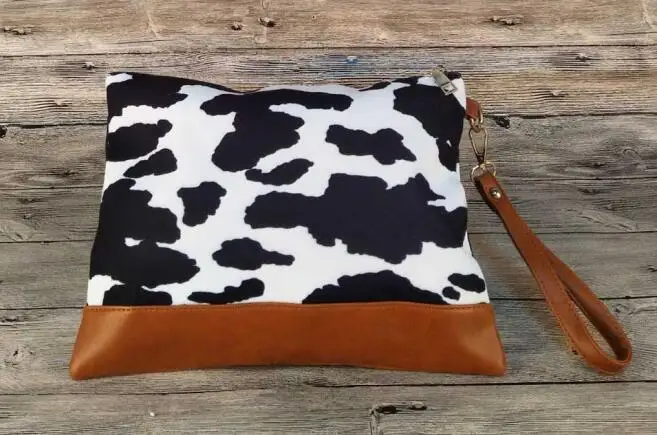 cow Коровья сумка для макияжа женская коровья парусиновая сумочка на запястье DOM1219 - Color: cow