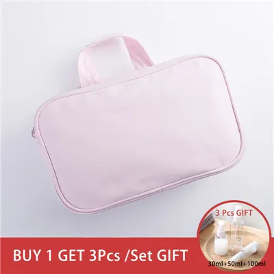 Pink Metal Hook Трехслойная дорожная косметичка унисекс, Большая вместительная Водонепроницаемая холщовая косметичка для макияжа, моющаяся косметичка, моющаяся Сумочка с металлическим крючком - Цвет: Pink Metal Hook