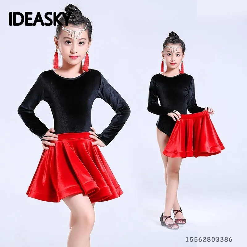 Бальные вельветовые платья с длинными рукавами для латинских танцев детские