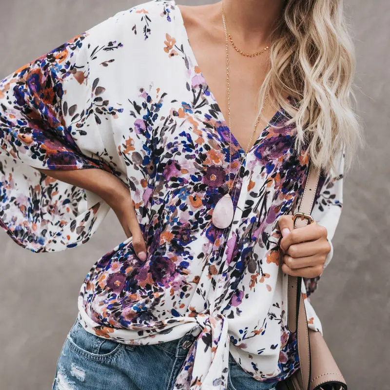 2019 Летняя женская американская Новая цифровая печать большого размера шифоновая