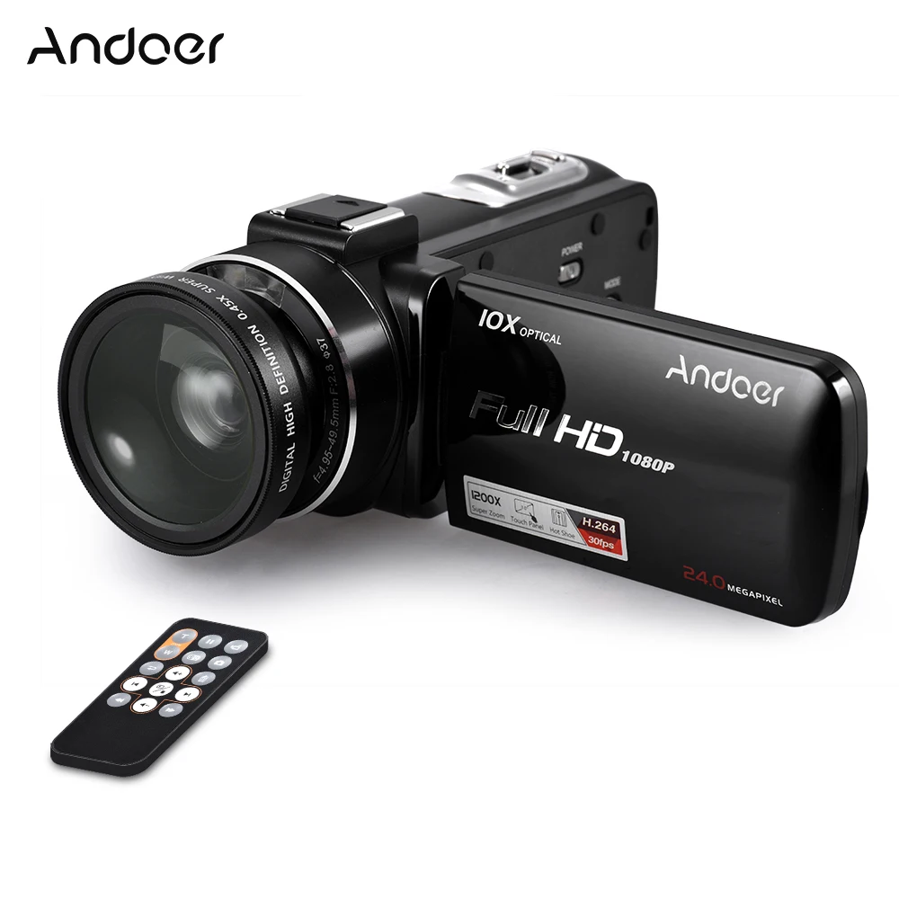 Цифровая видеокамера Andoer 1080P Full HD 24MP 10X оптический зум с 3 дюймовым ЖК экраном и