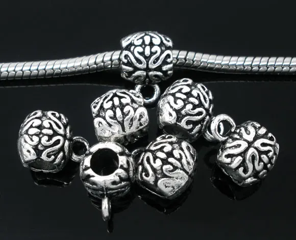 Бисер DoreenBeads винтажный европейский стиль Круглые античные серебристые с узором