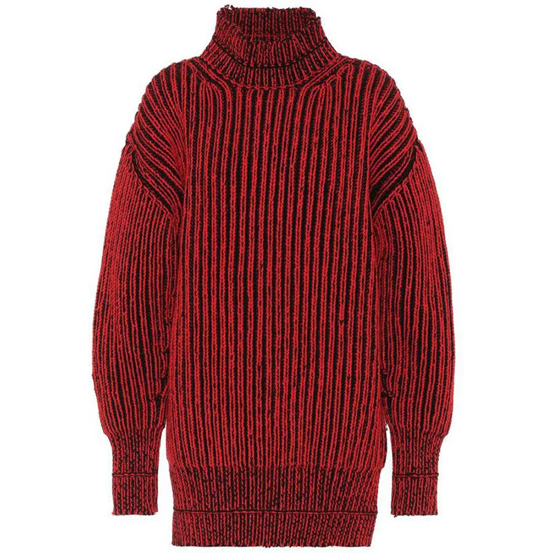 TWOTWINSTYLE полосатый Женский свитер водолазка рукав-фонарик Большой вязаный для