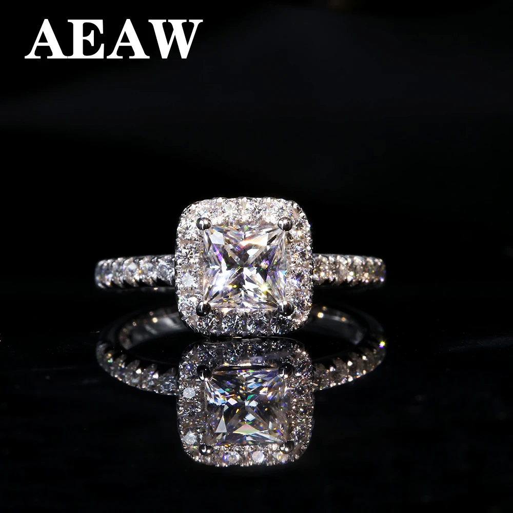 

5mm 1ctw Carat Elegant DEF Color Princess Halo Engagement Wedding Moissanite Diamond Ring For Women in silver or white gold