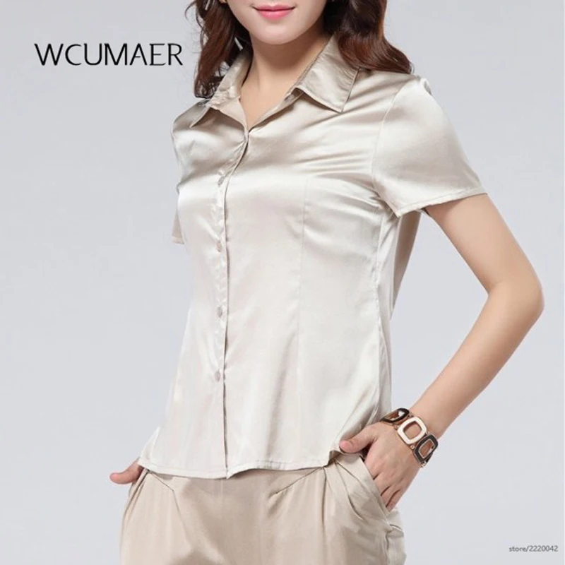 Основной плотный стрейч шелк атласная рубашка с короткими рукавами летняя новая