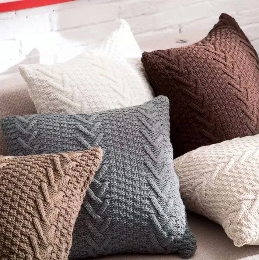 

Fish Bone Cotton Knitted Decorative Pillow Cover Cable Knitting Patterns Cushion Cover Square Warm Pillow Covers 45X45CM