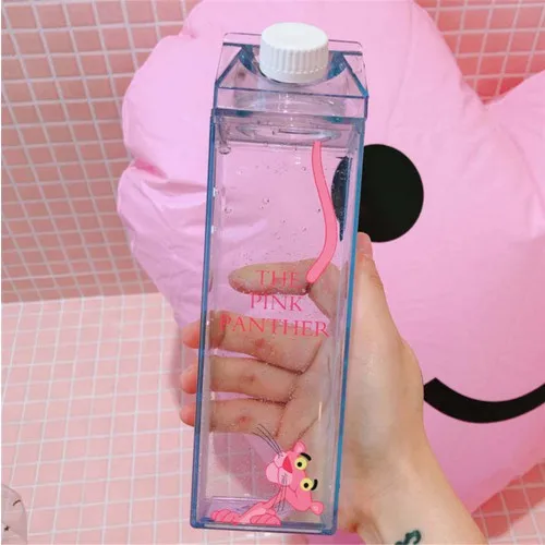 1 Пластиковые уникальные бутылки для хранения воды молочная коробка Форма Прозрачный милый мультфильм Розовая пантера для хранения пива напиток бутылка Органайзер - Цвет: 1