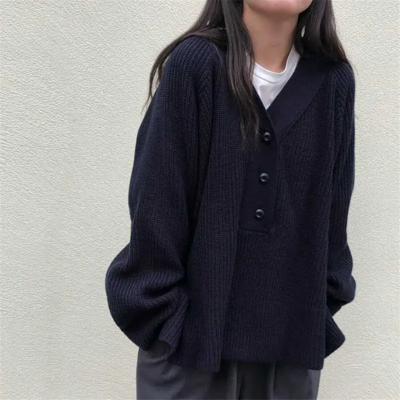 Alien Kitty Vintage Soft V-neck High Quality 2019 Retro Warm Elegant Knitted Casual Simple Tops Solid Loose Sweaters 2 Types | Женская