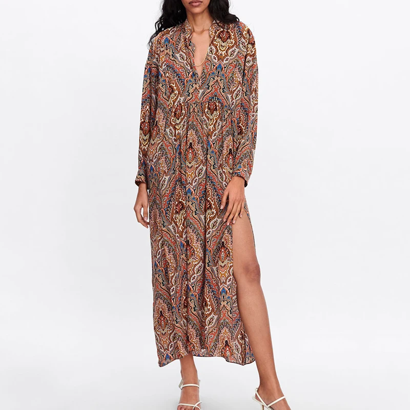 Женское Повседневное платье с v образным вырезом и принтом в виде шарфа поясом 2019