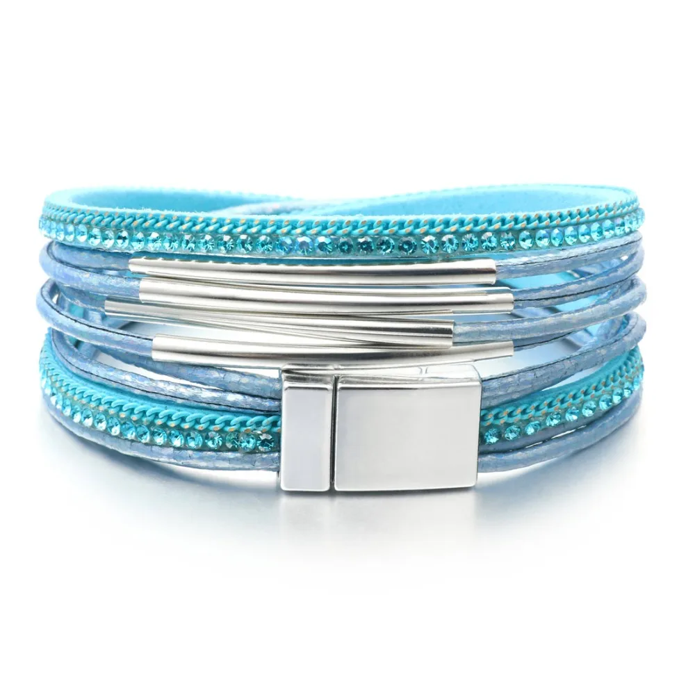 

Многослойные кожаные браслеты для женщин, модные браслеты для женщин, очаровательный браслет, подарки 2018, новые серебряные браслеты с засте...