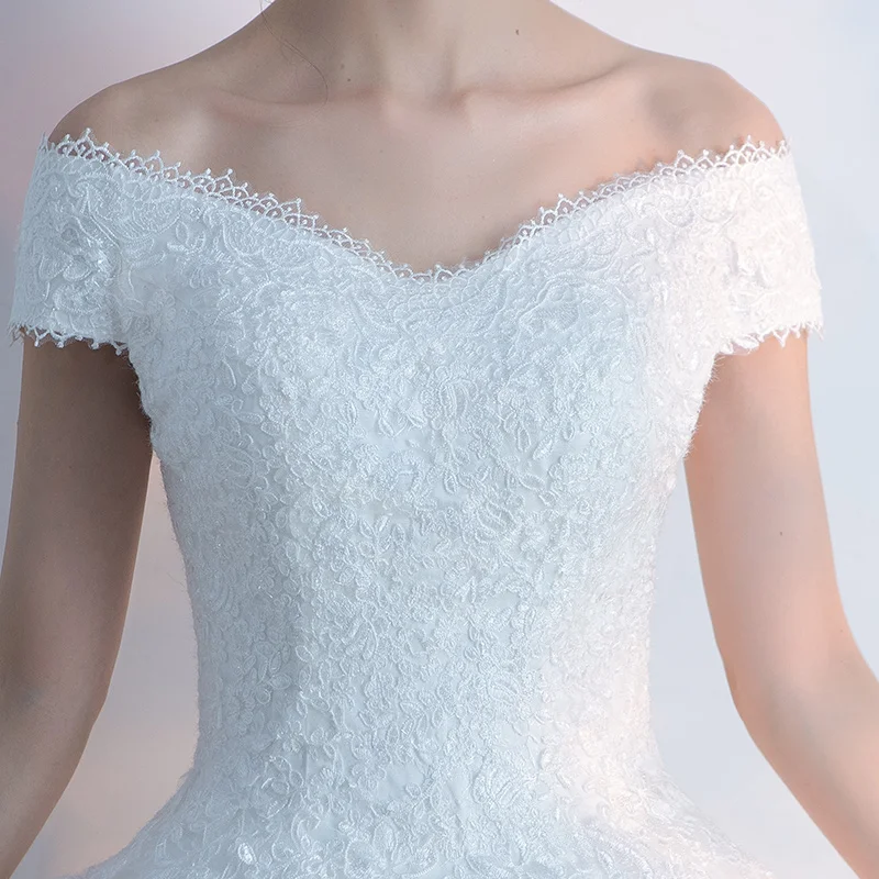 

New Arrival 2018 Free Shipping Vintage Elegant Lace White Wedding Dresses Boat Neck Plus Size Ball Gown Robe de Novia Customed
