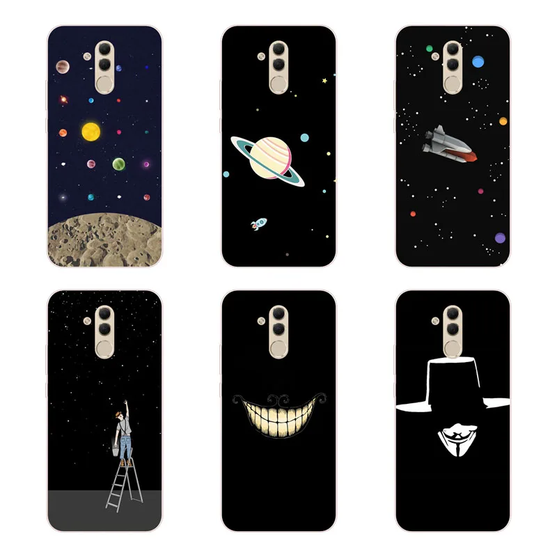 huawei mate 20 lite Case Silicon Black graffiti Painting Soft TPU Back Cover for Protect Phone cases shell |