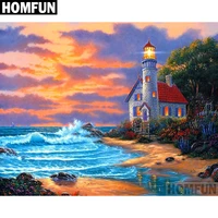 homfun full squareround drill 5d diy diamond painting ocean lighthouse embroidery cross stitch 5d home decor gift a06061