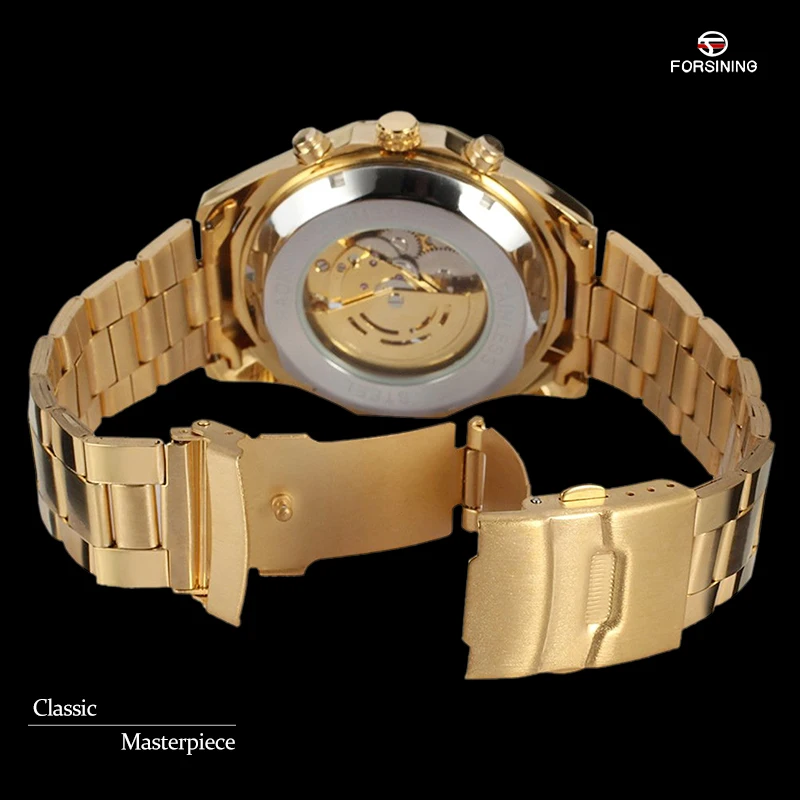 Часы наручные Forsining Мужские механические брендовые модные полностью стальные