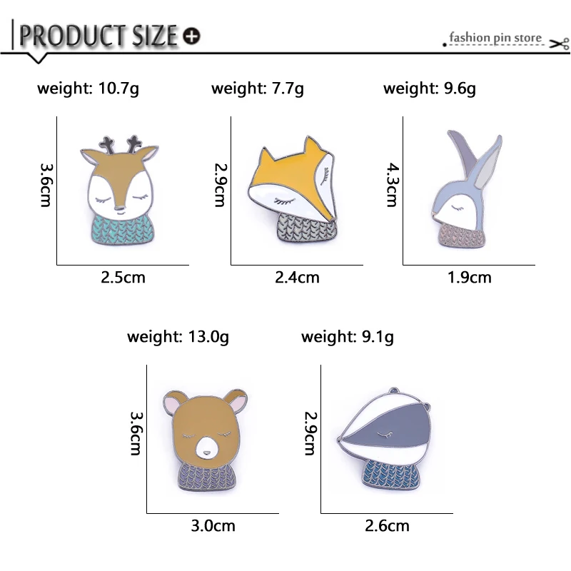 Милые броши с животными в карикатурном стиле для женщин - Креативные броши Лисица, Кролик, Медведь, Олень - Ювелирные изделия из эмали для пиджаков и воротничков - Значки-зажимы на пуговицах.