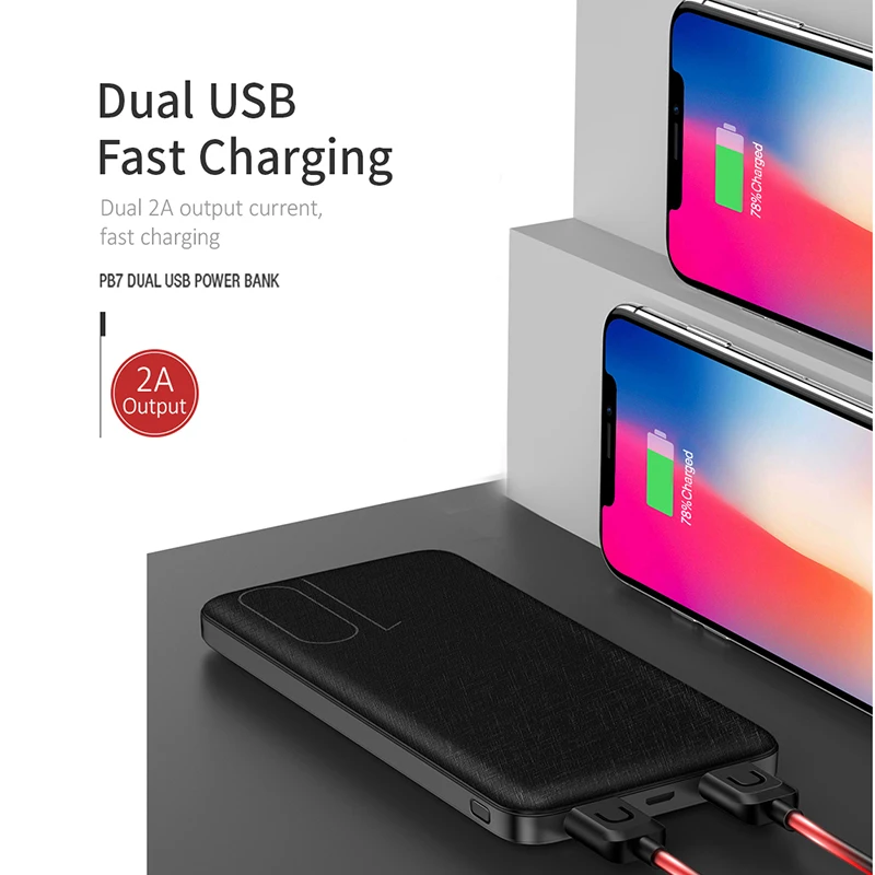 USAMS Slim 10000 mAh Rock портативный ультратонкий полимерный внешний аккумулятор с двумя usb-портами зарядное устройство Powerbank с светодиодный подсветкой для мобильного телефона
