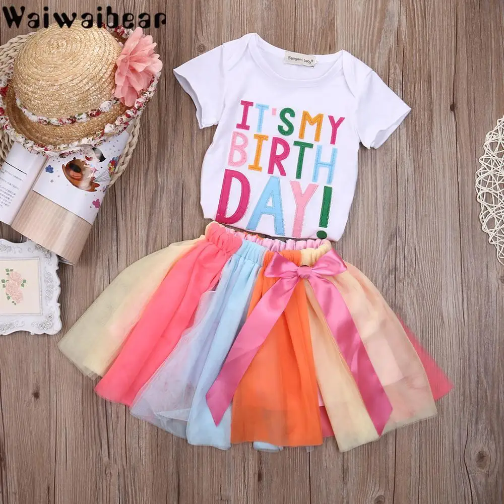 Waiwaibear/Новые летние комплекты для малышей Одежда новорожденных футболки с