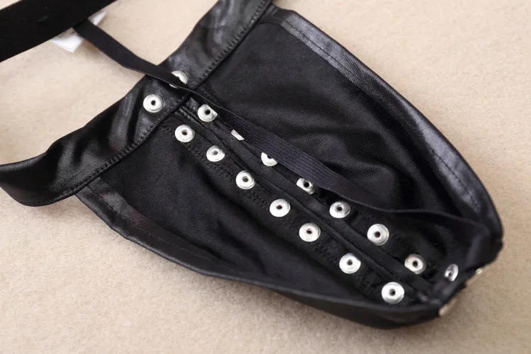 2016 модные сексуальные мужские бандаж имитация кожаное бикини стринги нижнее