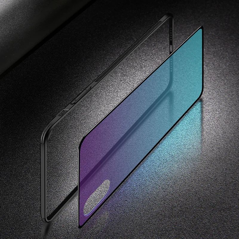 Закаленное стекло чехол для iPhone 7 8 X XS XR 6 6 S плюс градиент Цвет Blue Ray Аврора кожи задняя крышка для iPhone XS Max XR чехол